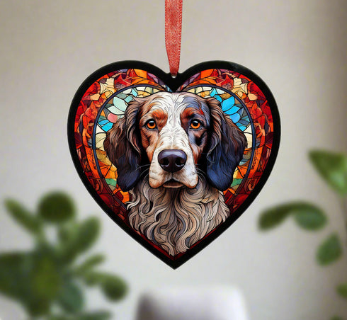 English Setter Stained Glass Effect Heart Suncatcher